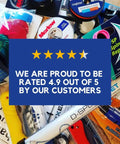Assorted boating and sailing accessories with a message reading 'We are proud to be rated 4.9 out of 5 by our customers'.