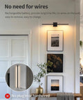 Slick Black Cordless Wall Sconces Set Of Two Wireless Led Accent Lamps With Smooth Stepless Dimming And Handy Remote zero wiring hassle, showcased in modern home setting.