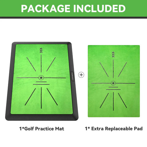 Premium Golf Hitting Mat With Swing Path Feedback For Indoor And Outdoor Practice, showing 16x12 inch mat and replaceable velvet pad.