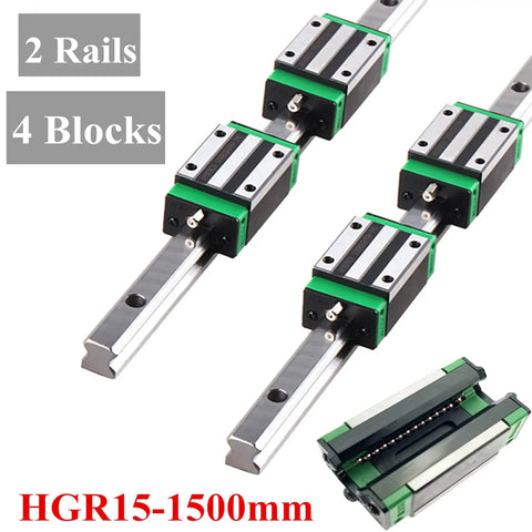 Two Pack HGR15 300mm Linear Guide Rails With Four HGH15CA Carriage Blocks CNC Kit For DIY Routers Lathes And Milling Machines Smooth Low Noise High Rigidity For Precise Motion. HGR15-150mm rails with 4 blocks