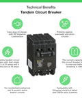 Homeline Tandem Circuit Breaker With Dual 20 Amp Singles And 50 Amp Double Pole, 10kA Interrupt Rating, display features