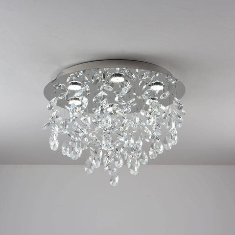 20 Inch Modern Crystal Chandelier With Dimmable LED Lighting for high ceilings, featuring crystal petals, lit fixture