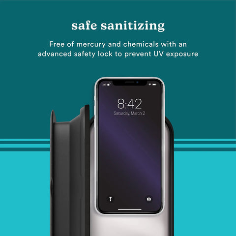 UVC Portable Sanitizer Box With Rechargeable Battery showing a phone inside for safe sanitizing on the go.