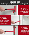 Long Handle Hinge Bender Wrench For 134 Gauge Commercial Doors With Rubber Grip Heavy Duty Painted Steel Hinges Wrench Fast Sag Fix And Misalignment Adjustment Tool For Easy Door Maintenance, shown in use on door hinge.