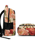 Vintage Peony Botanical Printed Backpack For Everyday Use Unisex Large Capacity Daypack side view with floral pattern