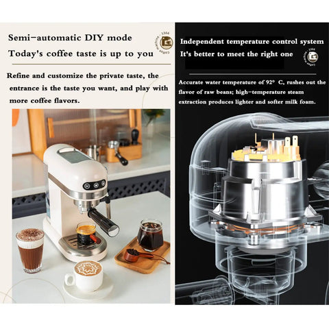 Straight Up Smooth 15 Bar Semi Automatic Espresso Machine With Fast Heat Extraction And Adjustable Milk Frother For Silky Daily Cappuccinos And Creamy Lattes At Home on a kitchen counter with coffee cups.