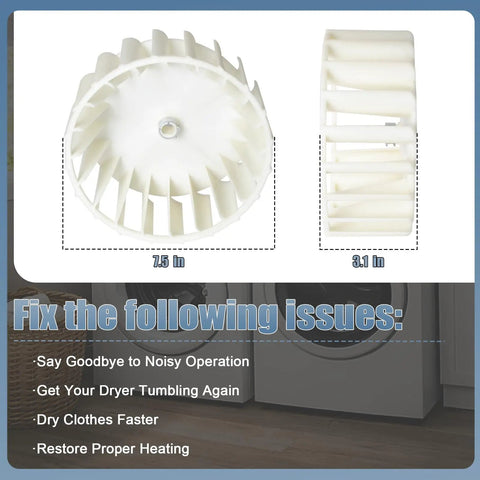 Dryer Blower Wheel Replacement Seven Point Five Inch Diameter Fits Squirrel Cage Fan Wheel For Dryer Models 312913 1245880 3-12913 3-3836 Replaces AP4294048 Easy DIY Install No Tools Needed