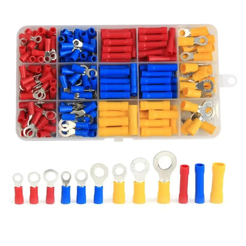 Huge 258-Piece Assorted Ring And Butt Wire Crimp Terminals Kit With Insulated Electrical Cable Connectors For Cars And Trucks AWG22-10 Range, color-coded assortment