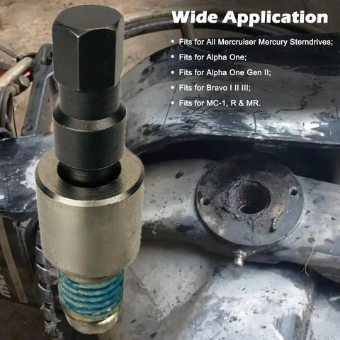 Close-up of Hinge Pin Tool For Alpha One Gen II Bravo I II III Outdrives Replaces 91-78310 18-9861 installed in sterndrive