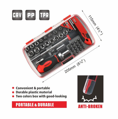 Ratcheting Screwdriver Set With Magnetic Bits And Sockets 38 Piece Includes Torx Slotted Phillips Square Nut Driver Bits in case