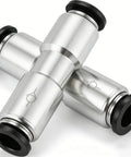 Two Pneumatic Push To Connect Check Valve One Way Fitting One Half Inch Inlet Outlet Nickel Plated Brass With NBR O Ring Seals