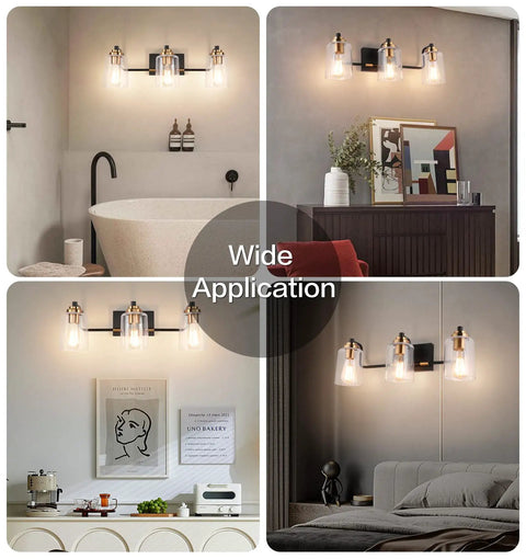 3 Light Vintage Bathroom Vanity Fixture Over Mirror Wall Sconces In Black Brass For Bath in multiple room settings
