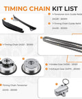 All In One Engine Timing Chain Kit With Intake And Exhaust VVT Gear Sprocket components displayed with numbers and descriptions