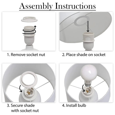 Assembly instructions for Textured Linear Ceramic Table Lamp In Off White With White Fabric Shade Pottery Style Cozy Vibe Uses 60W A19 Bulb