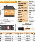 Front view of HobbyPark 25Kg high-torque RC servo (HD2512MG) with metal gears, waterproof housing and 25T horn.