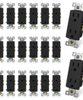 Glossy Black Decorator Receptacle Outlet 15A 125V 2 Pole 3 Wire No Tamper Resistant NEMA 5 15R Self Grounding Residential Grade UL Listed 20 Pack
