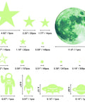 1078 piece Glow In The Dark Stars And Planets Ceiling Wall Decor Kit With Rockets And Astronauts size chart illustration