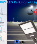 300W Dimmable LED Parking Lot Light With Slip Fitter, 5000K, 42000 Lumens, 1000W HPS HID Equiv shown in outdoor setting.