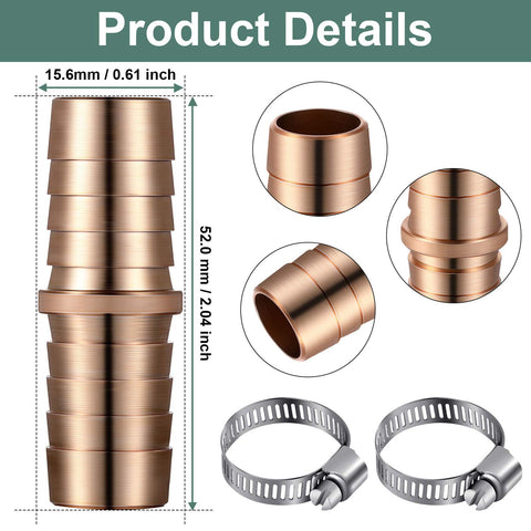 Six Piece 5/8 Inch Garden Hose Repair Kit Aluminum Water Hose Mender Connectors With 12 Stainless Steel Clamps Brass Color