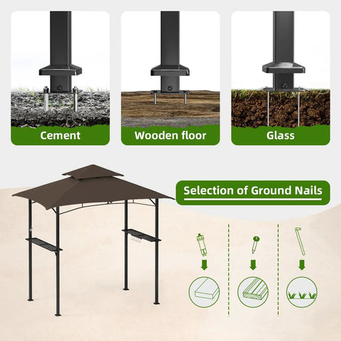 Diagram showing Patio Grill Gazebo Canopy With Double Tier Roof For Outdoor BBQ And Backyard Use Sturdy Powder Coated Steel