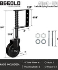 4 Inch Spring Loaded Gate Caster Wheel With Side Brake Heavy Duty Gate Wheel For Outdoor Fence Anti Sag 360 Degree Swivel 220 Lb Capacity Black 1 Pack with installation components
