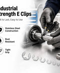 Pro Grade Stainless Steel E Clip Set With 300 Pcs Assortment, Covers M1.2 To M15 Retaining Rings Circlips in use with bearings