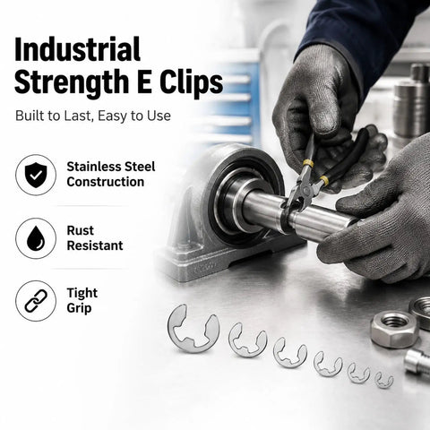 Pro Grade Stainless Steel E Clip Set With 300 Pcs Assortment, Covers M1.2 To M15 Retaining Rings Circlips in use with bearings