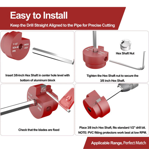 PVC Pipe Reamer And Fitting Saver With One And A Half Inch Aluminum Head And Three Eighth Inch Hex Shaft Plumbing Tool installation guide