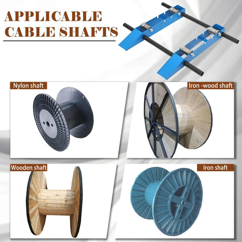 Heavy Duty Cable Dispenser Drum Roller For Cord Management, Industrial Steel Wire Stand with assorted cable reels displayed