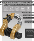 Product structure of Two Pack Three Quarters Inch Mega D Ring Shackles With Seven Eighths Inch Screw Pin Gold Finish