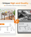 Comparison showing sturdy structure of Compact 32 Inch Computer Desk In Brown With Steel Frame and a deformed desk.