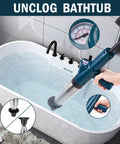 Heavy Duty High Pressure Air Plunger Kit Total Game Changer For Blocked Drains No Sweat Clog Knockout Tool in bathtub.