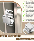 Sweet Upgrade Two Pack Silver Shower Door Latch Replacement with stainless steel construction mounted on a glass door.