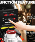 Hassle Free Commercial Cup Sealer Machine With Smart Heat Preservation Tech And Quick Auto Manual Switching showing smart LED display and start function.