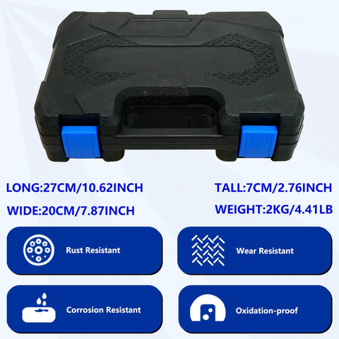 Knockout Quality AC Pressure And Temperature Sensor Socket Tool Kit For Tesla Model 3 Y S X Heat Pump Service, black tool case, dimensions shown.