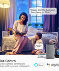 Woman using Alexa voice control with Dimmable Smart Plug 2 Pack With Sunrise And Sunset Simulation, perfect for lamps and routines.