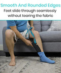 Sock Aid Easy On Easy Off Assist And Remover For Daily Living Helper With Patented Design No Bends Required No Sweat So Socks Go On And Off With Ease For Limited Mobility Recovery Seniors And Caregivers. Man using strap sock aid with smooth rounded edges