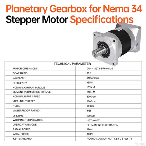 Beefy 20 To 1 Planetary Gearbox For Nema 34 Stepper Motor Backlash 20 Arcmin Input Shaft 14mm 41.5mm CNC 3D Printer Lathe Reducer