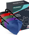 Multicolor pack of KN95 face mask individually wrapped 5 ply cup style dust mask for men and women with box of 60 masks