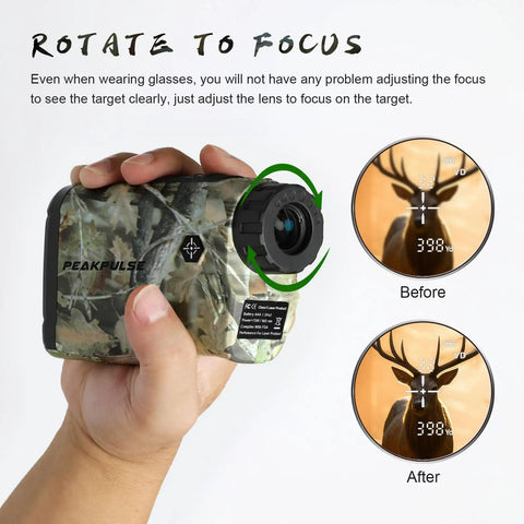 Range Finder For Huntin Up To 1400 Yards With 6X Magnification, Angle Compensation, Height Readout, Vibration Resistant Build For Tree Stand Bow Huntin And Rifle Shots, Delivers True Horizontal Distance On Slopes, camo body with rotate-to-focus lens