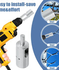 EZ Twist Ties Drill Chuck Tool For Chain Link Fence, Fits 3 Eighths Inch Drills, installation steps, attached to drill