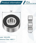 Three Pack Deep Groove Ball Bearings 1603 2RS Rubber Sealed Chrome Steel 5/16 By 7/8 By 11/32 Inch High Load Low Friction Bearings For Hobby Machining And DIY Projects, side view