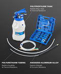 Oil Extractor Pump And Dispenser Kit 6L Pneumatic Bleeder Set with adapter case, hoses, polypropylene tank, and tubing.