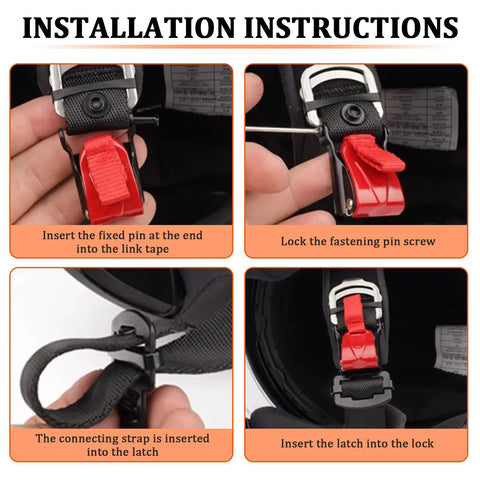 Installation of Universal Motorcycle Helmet Quick Release Buckle Kit For Chin Strap Replacement Durable Fastener instructions.