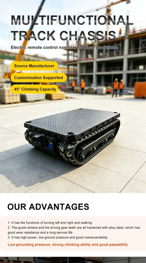 Ultra Heavy Duty Electric Transport Dolly With Remote Control For Moving Machinery Safely And Smoothly On Any Job Site Without Breaking A Sweat Today, multifunctional track chassis on job site.