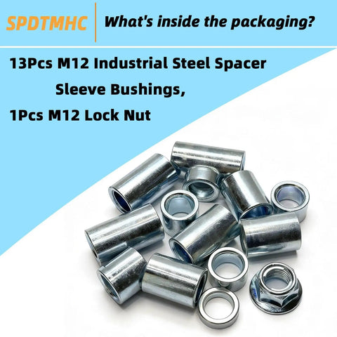 13Pcs M12 Industrial Steel Spacer Sleeve Bushing Kit With Lock Nut Includes 5mm 8mm 10mm 12mm 15mm 18mm 20mm 22mm 25mm 28mm 30mm 32mm 35mm For Motorcycle Dirt Bike ATV Mini Bike MX650 And Other Machines., M12 steel spacer sleeves and lock nut