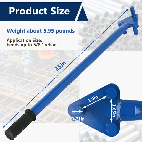Heavy Duty Manual Rebar Bender Tool For Steel Rods Portable Hand Cranked Bending Machine Carbon Steel Construction 35in size.