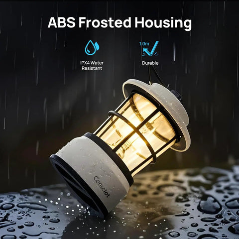 Mini Dual LED Lantern With Retro Vibe, Battery Powered Lamp with water-resistant housing outdoors in rain