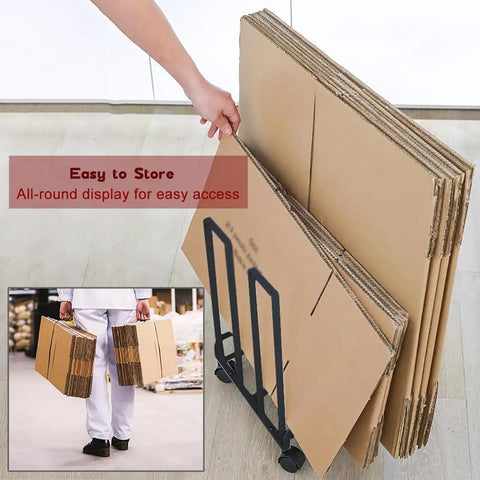 Portable Cardboard Box Storage Cart, Compact Carbon Steel Organizer Rack, Grab And Go Trolley For Cardboard Boxes, Multipurpose Packing And Moving Unit, Perfect For Factory Garage Warehouse And Home Use, Black 1 Pack, holding flat cardboard boxes