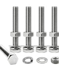 Heavy Duty 3/8-16 Hex Bolt Set Kit Five 3 Inch Stainless Steel 304 Right Hand Bolts With Nuts Flat Washers And Spring Lock Washers For DIY Fixes And Home Projects